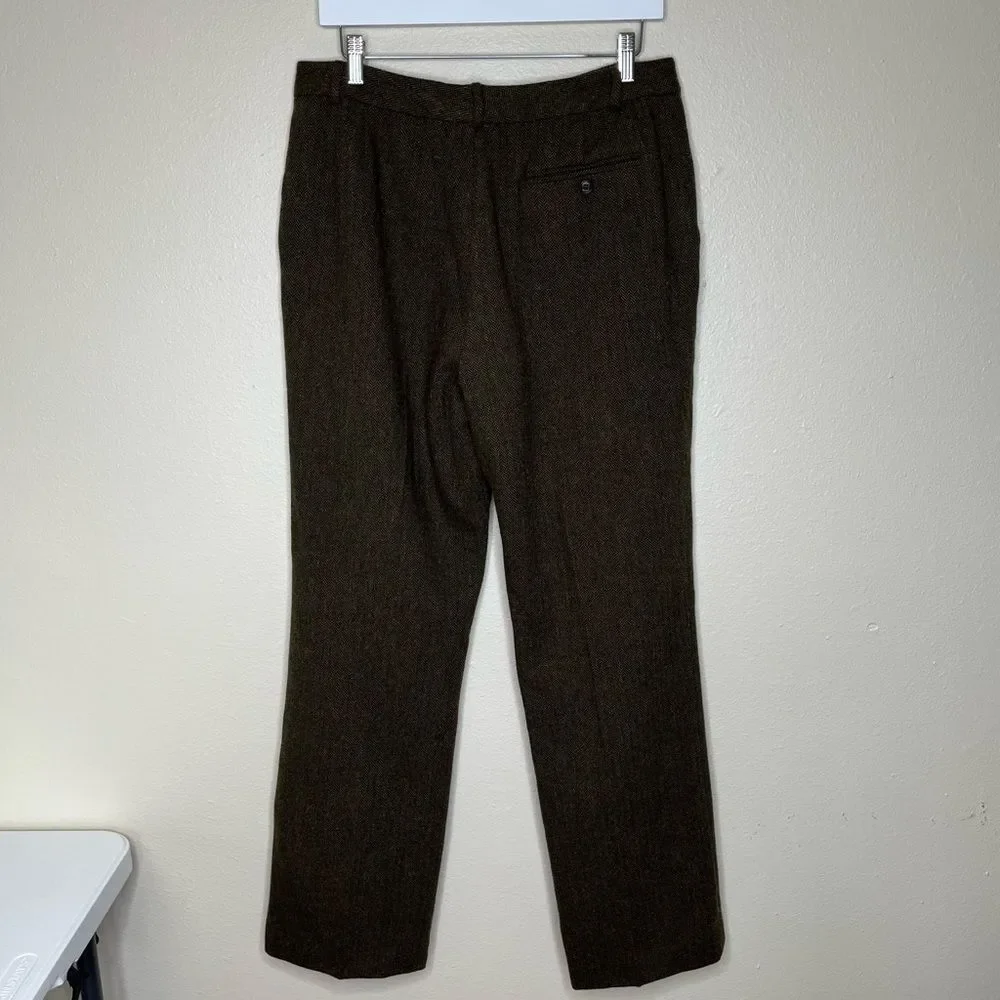 Chaps Wool Herringbone Straight Leg Poly Lined Brown Tan Pant Womens Size 12